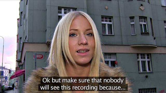 Naughty blonde Czech finds herself sucking on stranger's dick in the outdoors