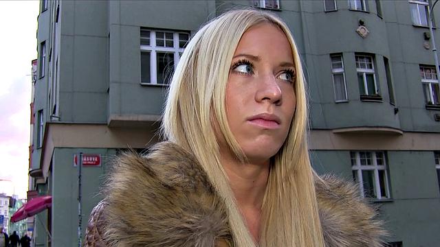 Naughty blonde Czech finds herself sucking on stranger's dick in the outdoors