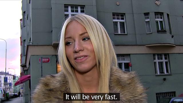 Naughty blonde Czech finds herself sucking on stranger's dick in the outdoors