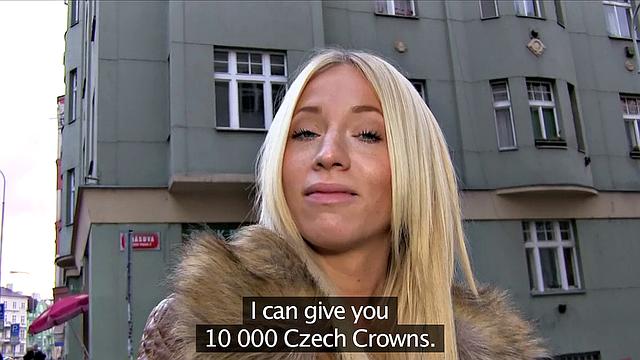 Naughty blonde Czech finds herself sucking on stranger's dick in the outdoors