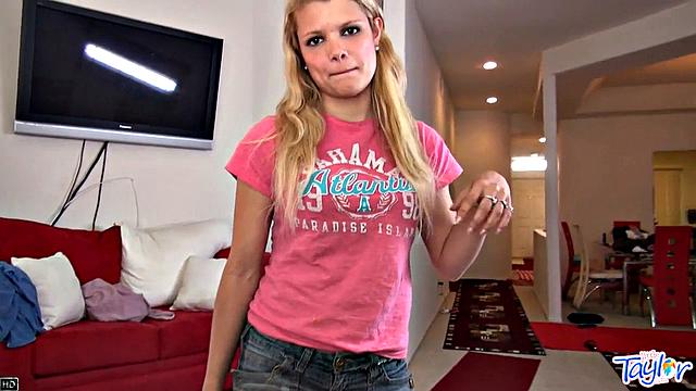 Slutty teen Taylor sucking on cock