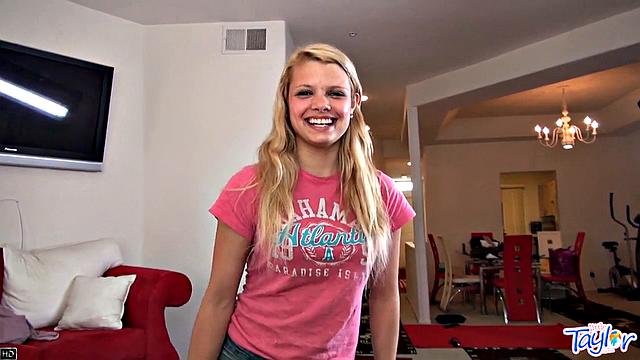 Slutty teen Taylor sucking on cock