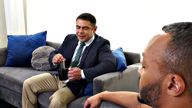 Mesmerizing hunk rides black cock after licking black ass