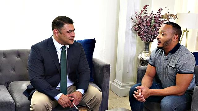 Mesmerizing hunk rides black cock after licking black ass