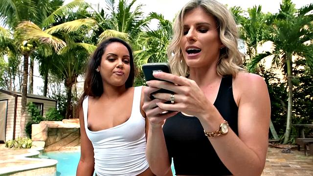 Blonde with oiled up pussy takes on two cocks at once in wild outdoor threesome