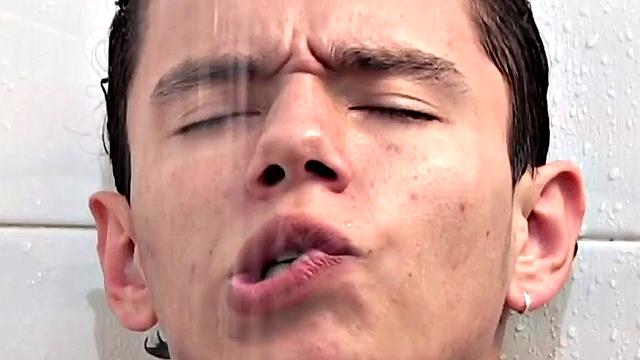 Latin boy Trend strips in shower and reveals underwear boner.