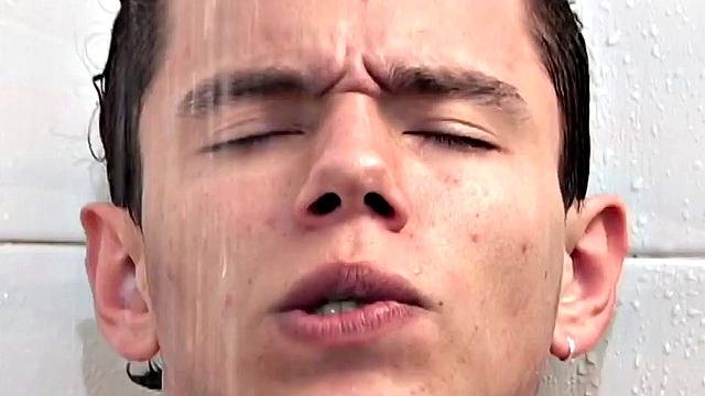 Latin boy Trend strips in shower and reveals underwear boner.