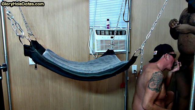 IR amateur DILF rimmed and barebacked by Black in sling