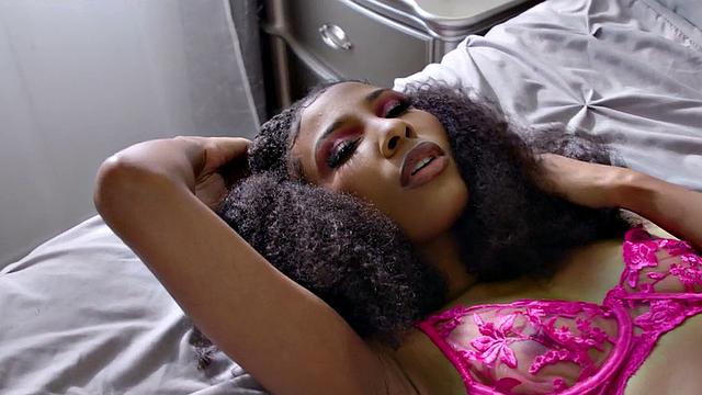 Nubian small boobs bae in stockings drilled on the bed