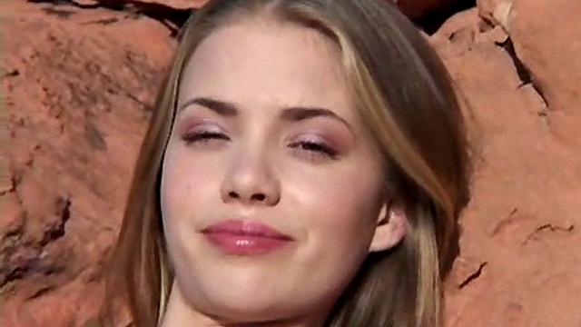 Watch April Loves playing with her bald pussy in the great outdoors