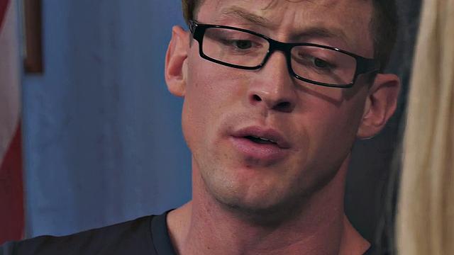 Naughty classmate teaches blonde Tgirl in stockings bareback in the classroom