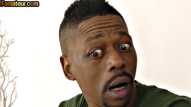 Bigass busty amateur MILF sucks and rides black BF at home