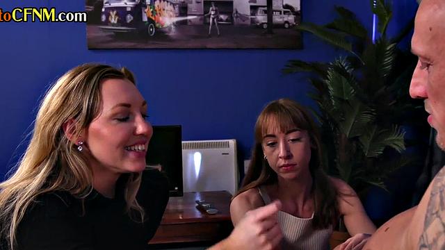 CFNM amateur British babes give 3way to lucky dude