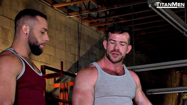 Sling: Liam Knox and Eddy Ceetee fuck in the sling shop!