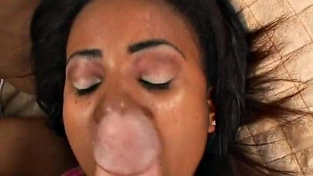 Teen ebony sucks on hard white cock