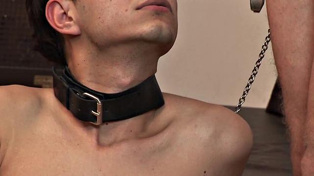 Submissive jock throatfucked by DILF