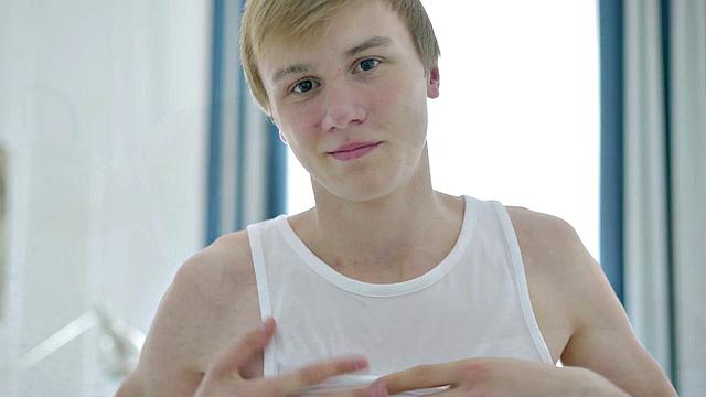 Slim twink in underwear toying his tight ass then jerking