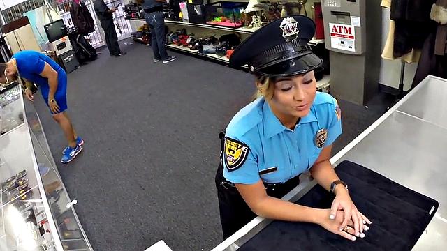 Pawnshop police POV pussyfucked in owner's office