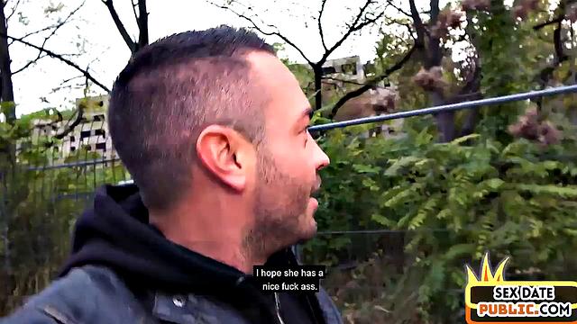 pulled blonde babe drilled outdoors