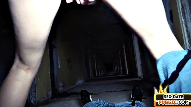 pulled blonde babe drilled outdoors