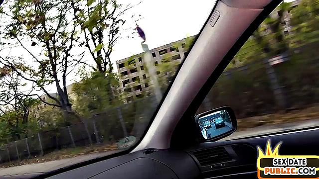 pulled blonde babe drilled outdoors