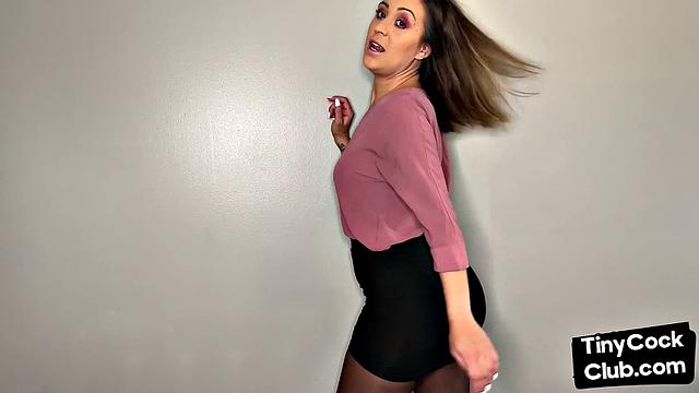 SPH solo babe in stockings talks dirty about small penises