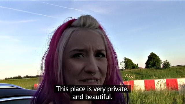 Tattooed slut talks dirty while getting her holes drilled outdoors