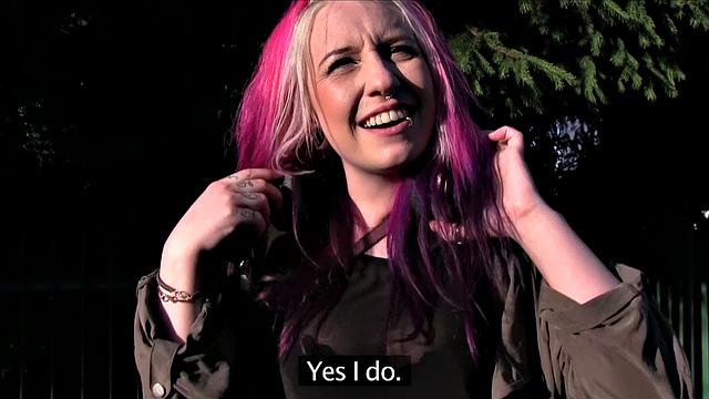 Tattooed slut talks dirty while getting her holes drilled outdoors