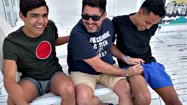 This dad and son orgy opens with young Giorgio and Felix standing over daddy Ferdinand, as he sucks their dicks. Camera boy joins in the action.
