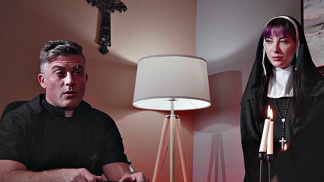 CFNM deepthroat student sucks priest rod in church dormitory