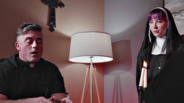 CFNM deepthroat student sucks priest rod in church dormitory