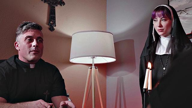 CFNM deepthroat student sucks priest rod in church dormitory