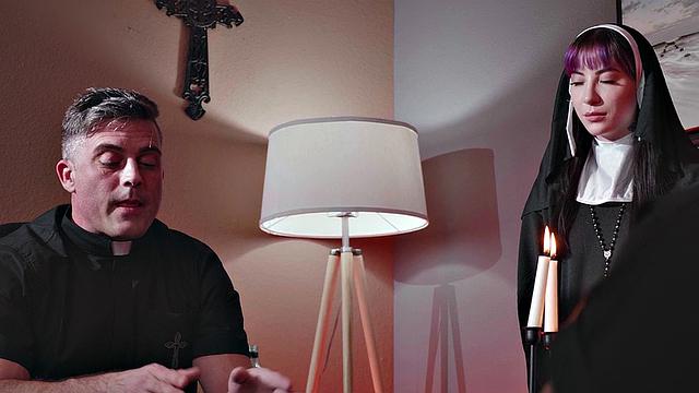 CFNM deepthroat student sucks priest rod in church dormitory