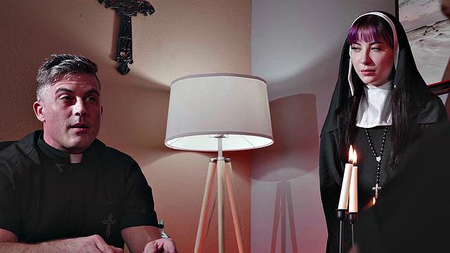 CFNM deepthroat student sucks priest rod in church dormitory