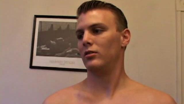 After stripping, Phil strokes his cock while watching a porn video. He fingers his asshole and edges himself a few times, before blasting a warm load onto his chest.