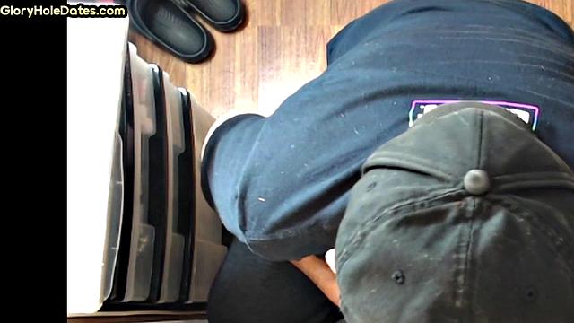 Gloryhole DILF with glasses sucks cock with mouth