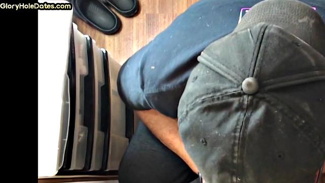 Gloryhole DILF with glasses sucks cock with mouth