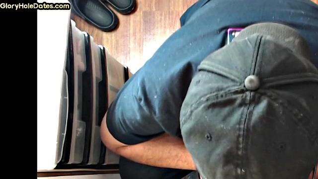 Gloryhole DILF with glasses sucks cock with mouth