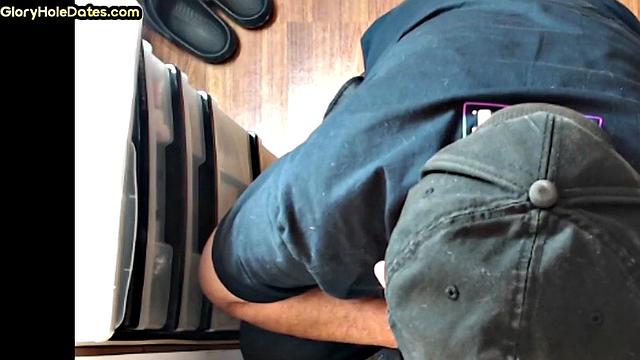 Gloryhole DILF with glasses sucks cock with mouth