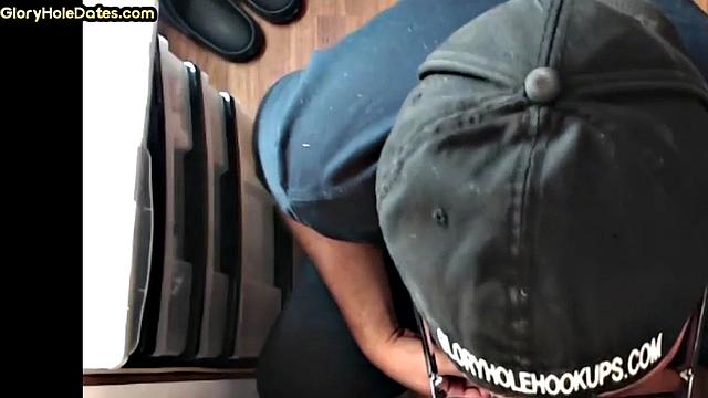 Gloryhole DILF with glasses sucks cock with mouth