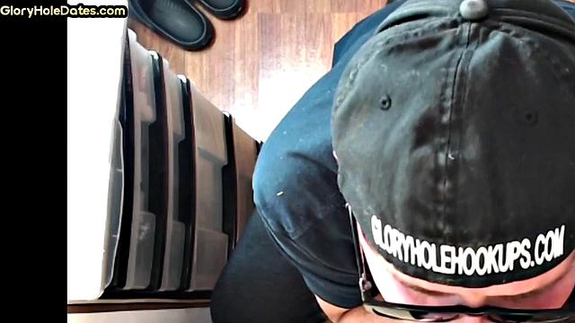 Gloryhole DILF with glasses sucks cock with mouth