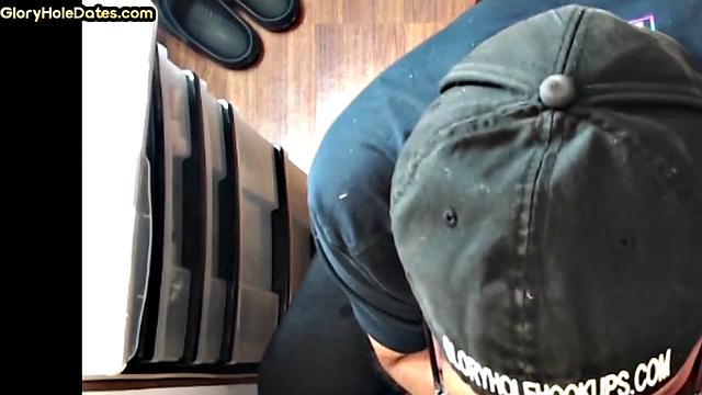 Gloryhole DILF with glasses sucks cock with mouth