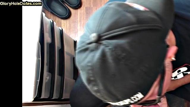 Gloryhole DILF with glasses sucks cock with mouth