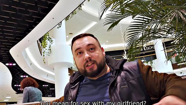 HUNT4K. Cuck stays in public toilet and watches GFs sex with hunter