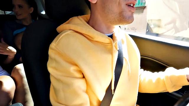 Busty babes suck cock and get fucked before squirting in threesome