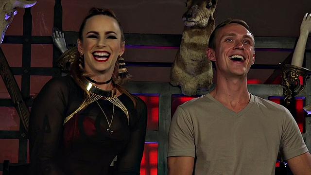 BDSM pegging big MILF in lingerie facesits and rides sub