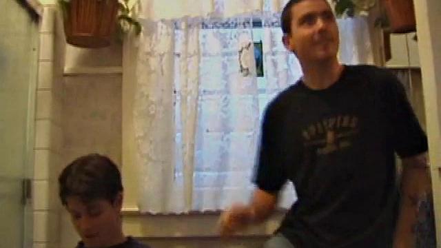 Dan Doe and Jayden have a little bet. Dan claims he can stand on the bathroom counter and shoot his load over onto the shower doors, 5 feet away. $10 is on the table and then $20. Jayden sits on the toilet and plays with himself.