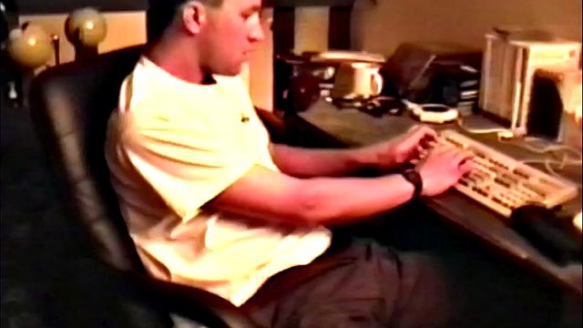 We look in on Brandon seated at the computer, as he pushes his pants down just enough to release his junk. By the time this hairy young man is stiff, the shirt is removed and he's jerking off. Once totally naked, Brandon strokes with determination.