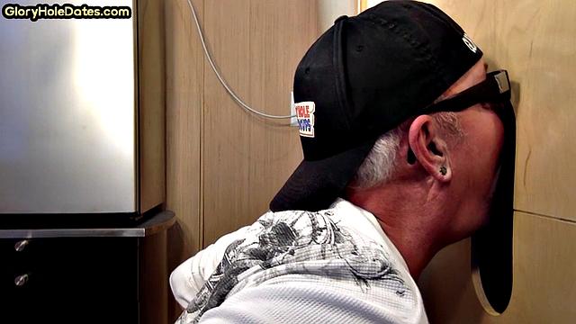 Gloryhole mature DILF sucks big black cock with greedy mouth