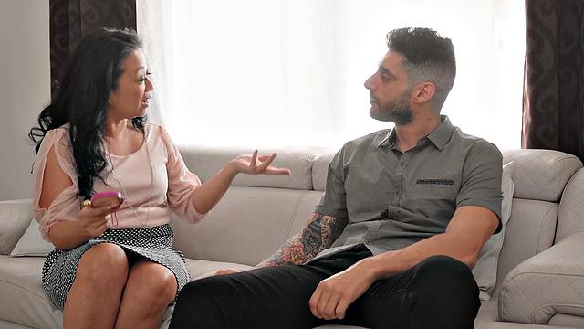 MommyBlowsBest - My New Asian Stepmom Tests Lipstick On My Cock